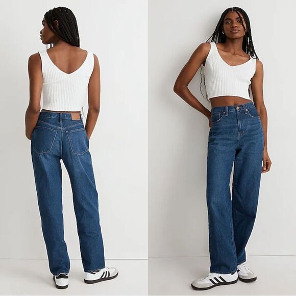 Madewell Baggy Straight High Rise Jeans in Dark Worn Indigo Wash Size 23 NH643 - Picture 1 of 13